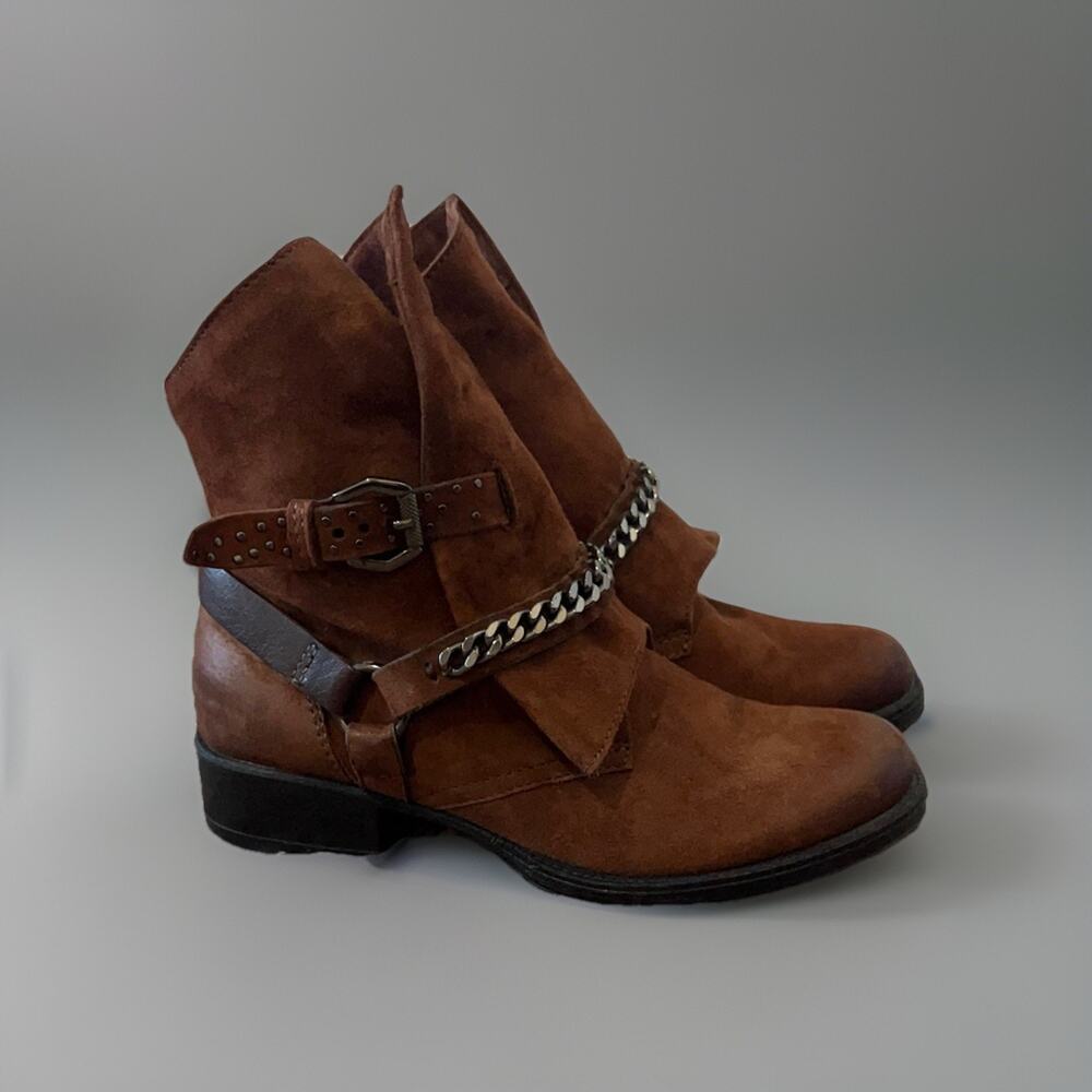 MJUS Brown Leather Harness Moto Ankle Boots Western Buckle Chain EU 37 - Picture 2 of 10